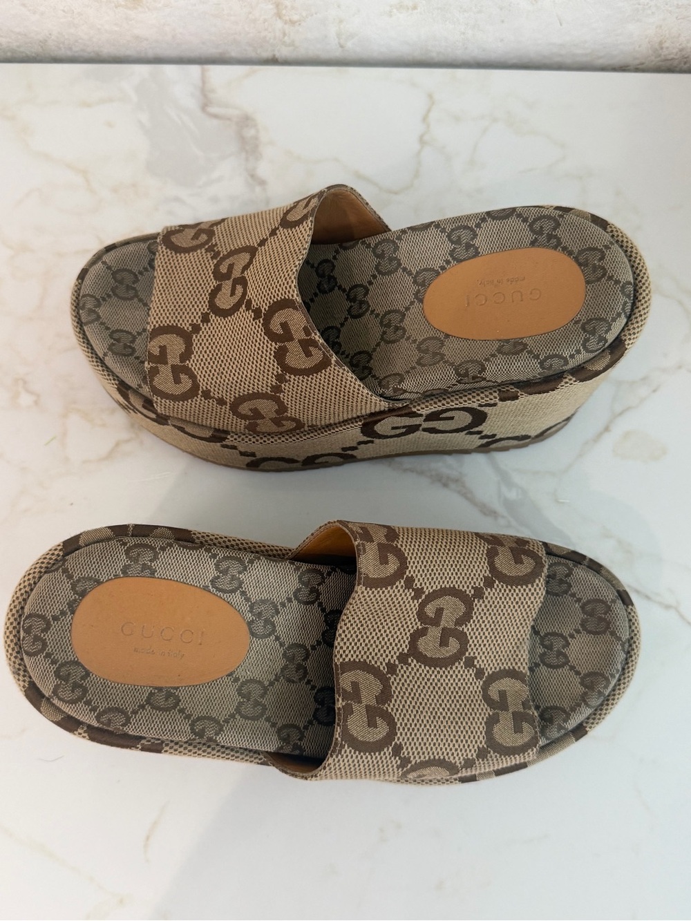 Gucci Brown Monogram GG Canvas Platform Wedges - Picture 2 of 7